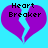Two identical purple broken hearts with black text "Heart Breaker" on a cyan background, each heart split into two jagged pieces.