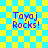 Pixelated text 'Toyaj Rocks!' in purple on a blue-yellow checkered background with light blue lines