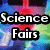 Pixelated image with colorful abstract background and bold text reading "Science Fairs" on left side, "ROCK!" on right side.