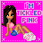Pixel art animation of a cartoon woman in pink bikini top and blue shorts sitting on bright pink background with "I'M TICKLED PINK" text.