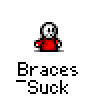 Animated contact sheet of a pixel art character in red outfit with white skull head performing various poses and actions across 25 sampled frames on gray background.