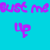 A static image with a bright cyan background displays repeated purple text "BUST ME" and "up" alongside red pixelated heart shapes in various states.