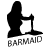 Black silhouette of a person holding a bar counter with the word "BARMaid" in pixelated gray text below.