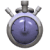 Animated stopwatch with purple face and metallic casing showing sequential hand movements