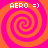 Four identical pixelated spiral patterns in orange and pink with 'AERO =)' text above each spiral on a solid orange background.