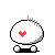 A 3x3 contact sheet of pixel-art animated frames showing a white speech bubble with red heart symbol, black wheels, and gray motion lines on gray background.