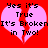 Red background with two pink broken hearts and black pixelated text reading "Yes it's True It's Broken in Two!" on each heart.