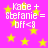 Pixelated text and yellow stars on a pink background with repeated 'Kabe + Stefanie = bff<3' phrases.