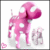 Pink cartoon character with white spots and large eyes, standing in a pose with one arm raised near its head.