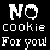 Pixelated animated buddy icon featuring Cookie Monster and a red-haired figure with text "NO cookie For you!" on black background.