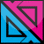 geometric patterns with interlocking triangles in blue, pink, and purple hues on a dark background