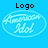 Two side-by-side pixelated images on a blue background, each labeled 'Logo' above an oval-shaped design with light blue text and figures.