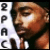 A 50x50 pixel animated contact sheet showing two frames of a Tupac Shakur icon with text "RIP" on the left frame and a glowing effect in the right frame.