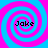Four identical spiral patterns in cyan and magenta with the text "Jake" centered on each, arranged in a against a solid background