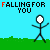 Animated contact sheet showing a stick figure falling sequence with repeated text "FALLINGFOR YOU" across multiple frames on a blue and green background.