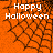 Orange background with black spiderweb pattern and white 'Happy Halloween' text, divided into four quadrants with one empty gray quadrant.