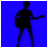 Silhouette of a person playing guitar against blue background, transitioning from standing to crouching pose with motion blur effects.