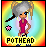 Pixel art buddy icon featuring a cartoon character with gray and blonde pigtails in a red dress, standing against a rainbow gradient background with a pink star, showing two animation frames where the text below changes from yellow to blue.
