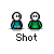 Pixel art of two figures in green and blue clothing with white faces, each labeled 'Shot' below, on a gray background.