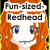 Animated icon shows a red-haired anime character with blue eyes, smiling widely while text 'Fun-sized-Redhead' appears above her head.