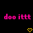 Pixelated pink text 'doo ittt' repeated twice on black background with yellow heart symbols below each text block.