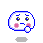 Pixelated white cloud-shaped icon with blue outline, pink cheeks, and brown eyes showing subtle mouth expression changes