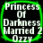 Four identical square icons with green borders display white text on black backgrounds, each reading "Princess Of Darkness Married 2 Ozzy" in pixelated font.