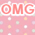 Pink background with repeating pastel star and circle patterns, multiple red 'OMG' text elements in white outline font scattered across the image.