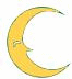 Animated sequence showing a yellow crescent moon with a face transitioning into a solid yellow circle.