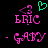 Pixelated pink text 'ERIC' and 'GARY' with a green heart above 'ERIC' on black background, showing animation change between frames.