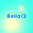Pixelated blue text 'Bella<3' on a light blue gradient background with four distinct bright light spots in each quadrant.