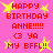 Pixelated birthday message with red text and yellow stars on pink background, repeated in four identical