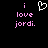Pixelated text and heart symbol on black background, with pink lowercase letters spelling 'i love jordi.' in two identical side-by-side arrangements.
