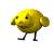 Yellow chick-shaped character with black eyes and beak, performing walking animation across white background.