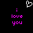 Pixelated heart symbol above two identical pink text blocks reading 'i love you' on black background.