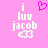 Pixelated pink background with white text 'i luv jacob' and a heart symbol, featuring an animated change where the top heart appears in one frame.