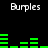 Pixelated text 'Burples' appears in four positions around a green audio waveform on black background, with visible animation changes between frames.