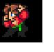 Pixelated character with brown hair and blue eyes in red boxing gloves, green shirt, black pants performing a sequence of punching motions against black background.