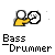 Pixelated icon shows yellow figure with white head holding black-and-white drum, below text 'Bass Drummer' in blocky font.