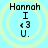 Four identical light blue circular icons with yellow concentric rings display 'Hannah I <3 U.' text in black pixelated font.