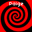 Four identical red and black spiral patterns arranged in a with white text 'Paige' above each spiral on a solid red background