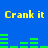 Blue background with yellow text "Crank it Crank it" repeated twice and green bar graphs in pixelated style.
