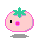 Four pixel-art tomato-shaped icons arranged in a 2x2 contact sheet with varying facial expressions and eye counts, each featuring green stem, pink outline, gray shadow, and light pink body.