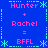 Blue background with pink text and cyan decorative elements arranged in a pattern