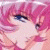 Anime-style character with pink hair and blue eyes, side profile against dark green background with bright green text.