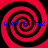 Four identical red and black spiral patterns arranged in a with blue text "Alex Bichiz" overlaid on each spiral