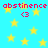 Pixelated blue background with yellow stars and repeated pink text 'abstinence' above red '<3' symbols.