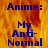 Blue text on a fiery orange-yellow background with 'Anime: My Anti-Normal' repeated across four , one showing gray instead of fire