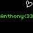 A static pixel art image with a white heart outline above green text reading 'Anthony<33Anthony<33' on black background.