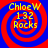 Four identical spiral-patterned icons with red and blue concentric circles, yellow text reading 'ChloeW 132 Rocks' on each.